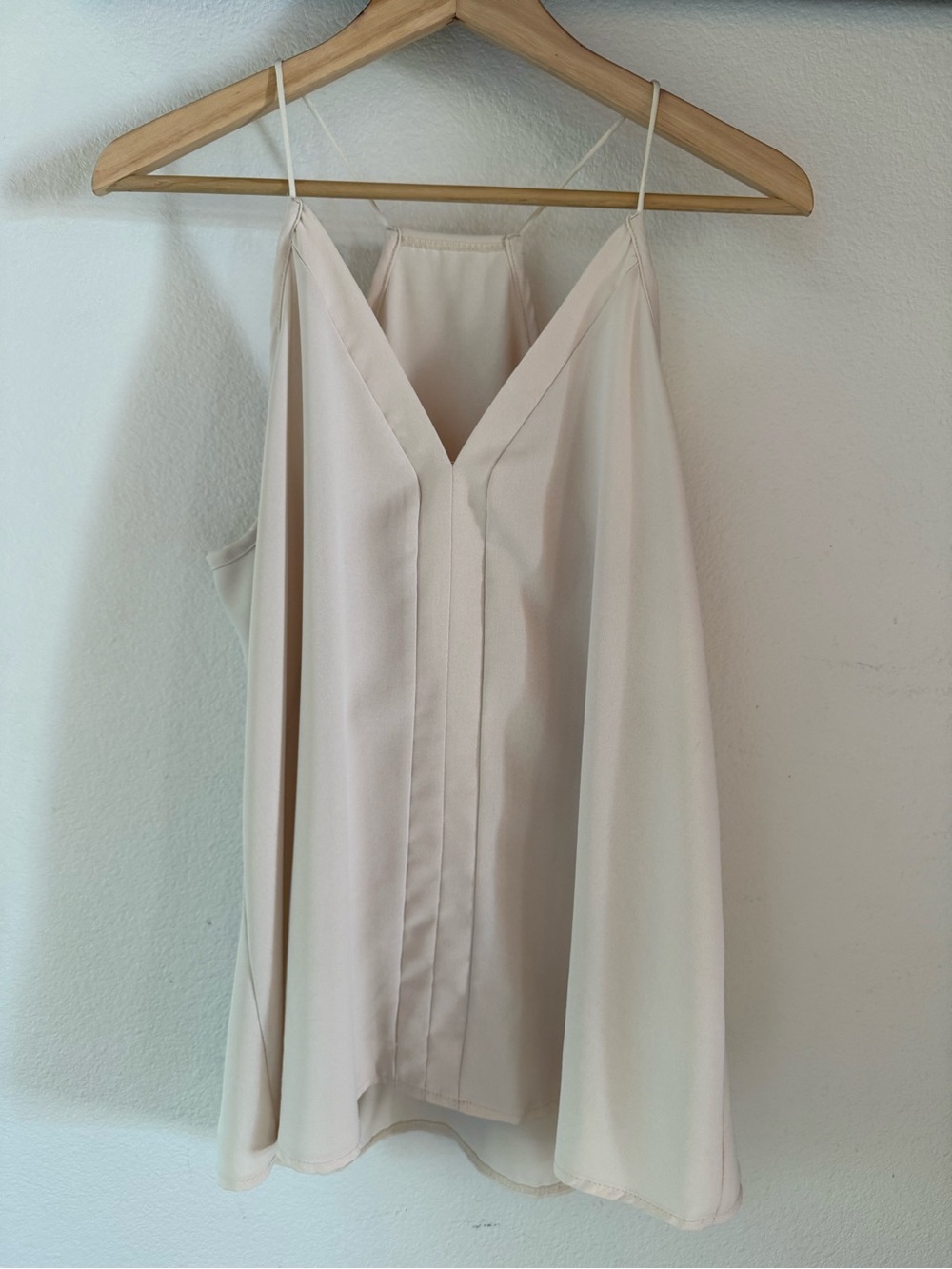 V-Neck Spaghetti Strap Razorback Camisole Tank Top, Beige, Size L